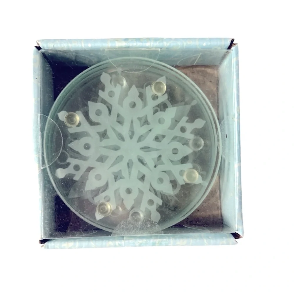 Four Different Clear Snowflake Holiday Coasters with Soft Silicone Feet by Epic.
